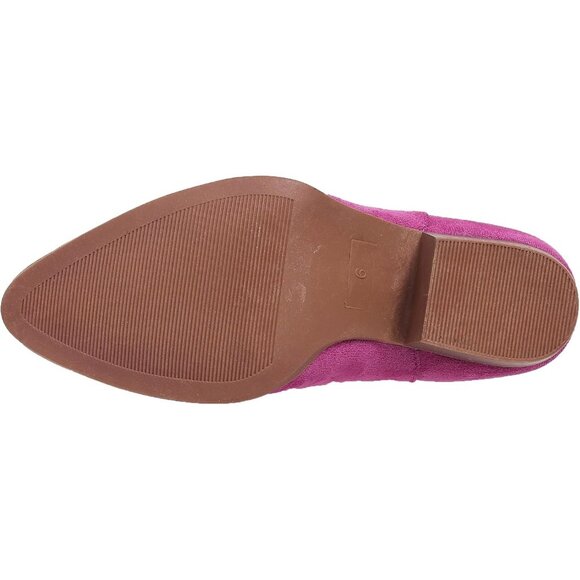 Women Pink Suede Mid Calf Chunky Block Heel Western Embroidered Cowgirl Boot - Picture 6 of 6